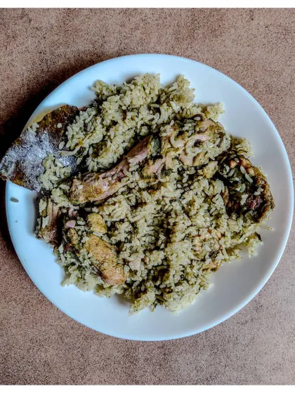 My Chicken Palav is a light yet flavourful dish. It's oil-free and made with organic greens and antibiotic-free chicken, a healthy and tasty option on my menu.