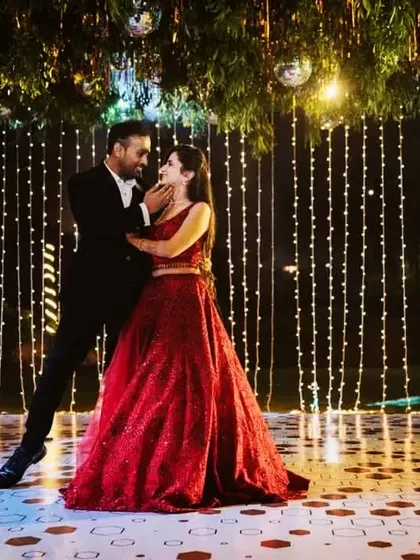 The chemistry is everything. I choreograph intimate moments like this to capture the romance between the couple during their sangeet dance.