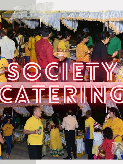 We cater for large society events and gatherings. This image shows guests enjoying our outdoor buffet setup, perfect for community celebrations.