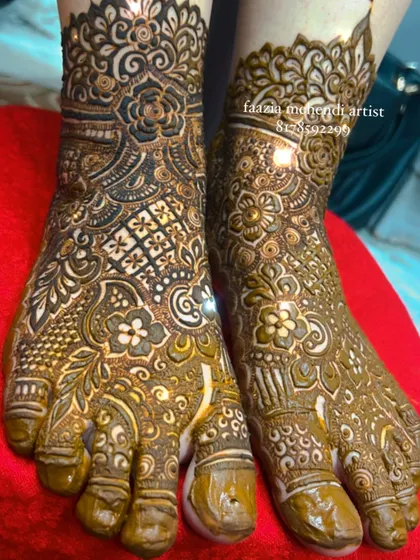 The same bridal foot design from a different angle, showing how the pattern covers the top of the foot beautifully.