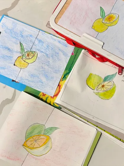 A collection of our lovely lemon drawings. Even a simple subject can lead to a variety of wonderful artistic interpretations.