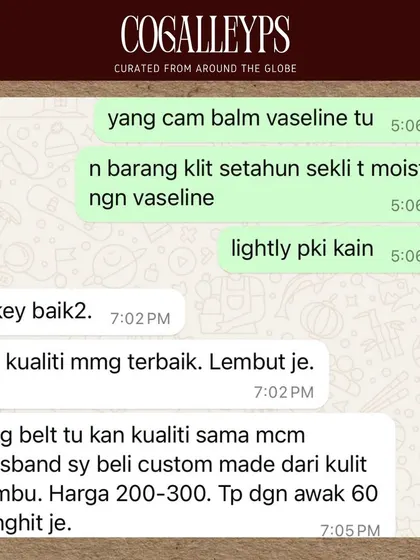 A customer comparing the quality of a belt to a custom-made one, but at a much better price. This is what my personal shopping service is all about.
