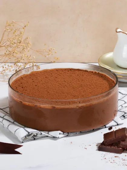 A popular favourite among our clients and our team. This is our classic Dark Chocolate Mousse, a rich and creamy dessert packed with intense chocolate flavour, presented in a large serving bowl.