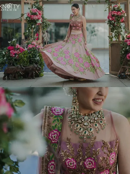 A twirling shot of the bride and a close-up of her stunning necklace. We capture both the grand movements and the fine details.