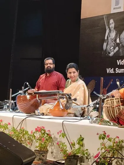 A group photo with all the wonderful artists after a soul-satisfying jugalbandi concert at Chowdiah Memorial Hall. The camaraderie on and off stage is what makes these events so memorable.
