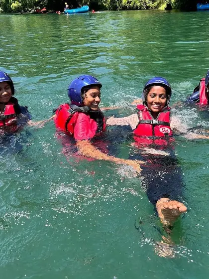All smiles during a swim break. Water safety and fun go hand-in-hand at our camps.
