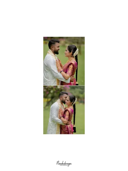A diptych showing two intimate moments between the couple. This format allows for a mini-story of their affection to be told.