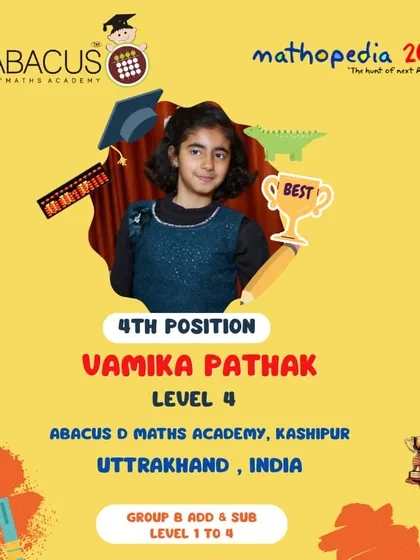 Vamika Pathak from Kashipur, Uttrakhand, achieving 4th Position.