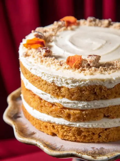 My Carrot Cake is a classic for a reason. It features a dreamy pecan filling and a spiced cream cheese frosting that makes it extra special and comforting.