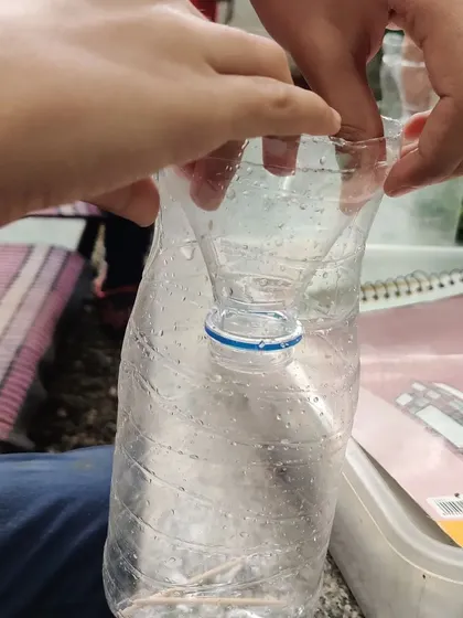 A child constructs a self-watering planter from a recycled bottle, a simple engineering project that teaches principles of botany and sustainability.