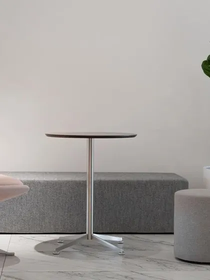 A quiet corner for reflection, composed of minimalist furniture and a fiddle-leaf fig plant. This simple vignette demonstrates our philosophy that calm and focus can be achieved through thoughtful curation of space, light, and objects, rather than through excessive decoration.