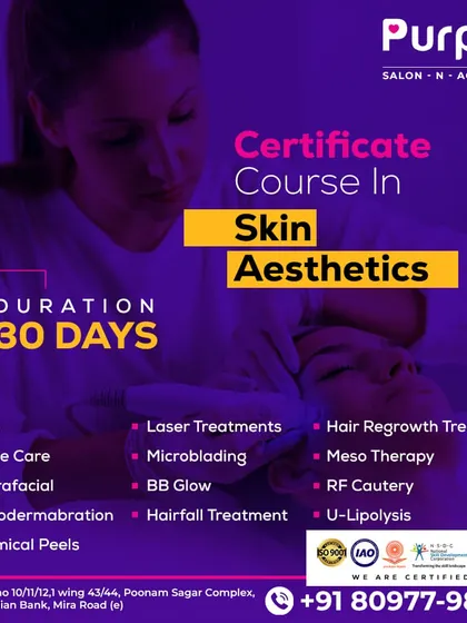 Specialize in high-value treatments with our 30-day Certificate Course in Skin Aesthetics. This program focuses on popular services like Hydrafacial, microdermabrasion, chemical peels, laser treatments, and BB Glow.
