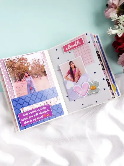 A page with a pocket and a sweet message: "Side by side or miles apart, you will always be close to my heart."