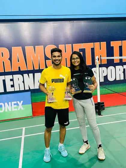 Another shot of Prishita and her partner with their trophies. Double wins are a result of exceptional skill and stamina.