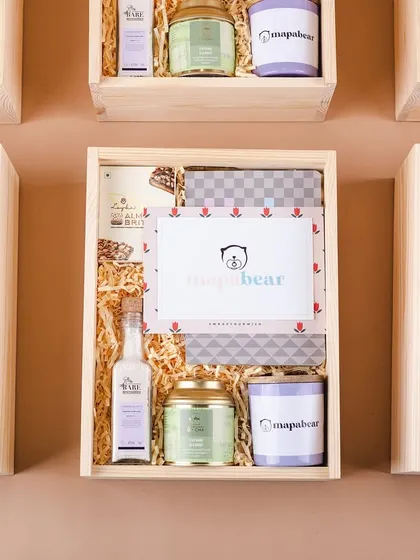 A grid view of the Mapa Bear launch hampers, showing our ability to produce consistent, high-quality gifts for PR and marketing campaigns.