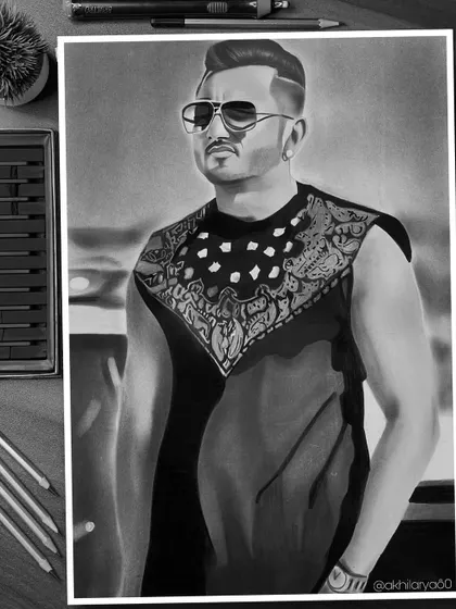 My drawing of the superstar Yo Yo Honey Singh. This A3 graphite sketch is a tribute to his "Desi Kalakar" era, capturing his iconic look.