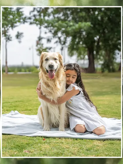 A powerful image of a young girl giving a full-hearted hug to her Golden Retriever. This is pure, unconditional love.