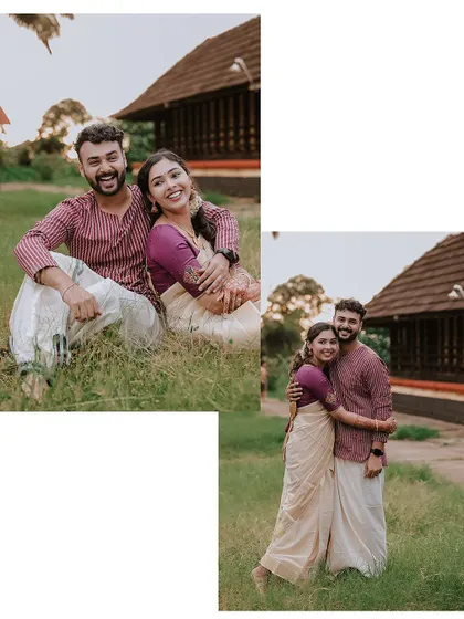 A collage of the bride with her groom and by herself, capturing the joy of the day.