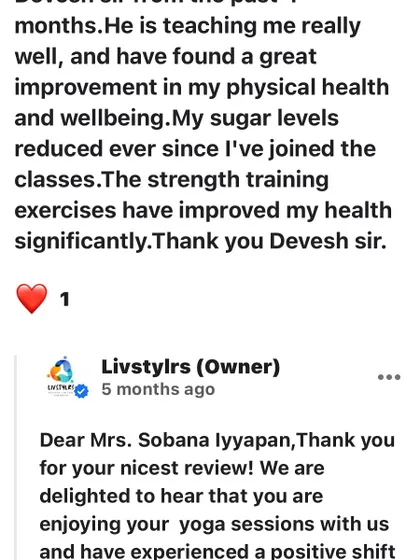 This client's review highlights how my strength training and yoga sessions helped reduce her sugar levels significantly. It's a testament to the effectiveness of a holistic approach to managing diabetes.