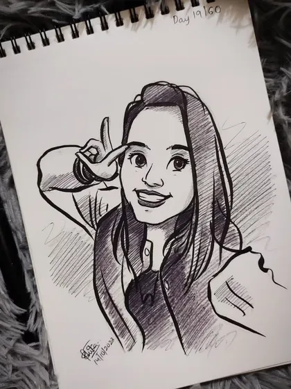 A fun and expressive caricature of a dancer. The hand gesture adds movement and personality to the sketch.