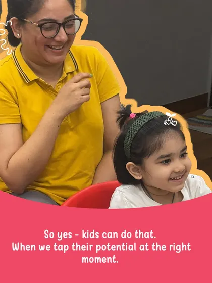 The smiles on their faces say it all. A mother and daughter share a moment of laughter and learning, showcasing how our classes are designed to strengthen the parent-child bond just as much as they build cognitive skills.