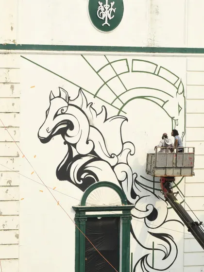 Another shot of us working on the horse mural. It's all about teamwork to bring a big vision to life.