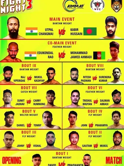 The full fight card for WFC Fight Night 3, where we had two of our pro fighters competing, including a co-main event.