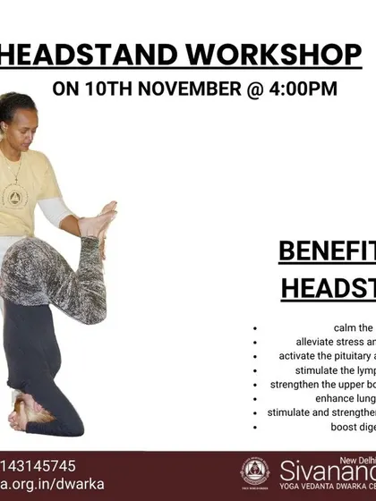 An informational poster for our Headstand Workshop, detailing the many benefits of the pose, from calming the mind to strengthening the entire body. I provide systematic guidance to help you achieve the posture.