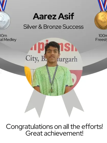 Aarez Asif showcasing his versatility with Silver in the 200m Individual Medley and Bronze in the 100m Freestyle.