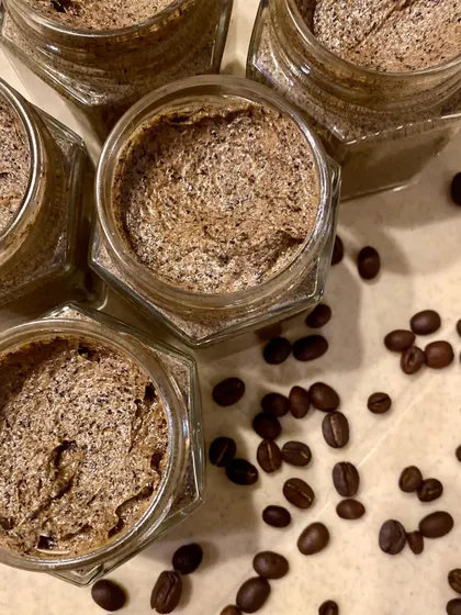 Our Foaming Coffee Exfoliation Scrub, made with the finest brown sugar crystals and ground coffee. The gentle foaming action whisks away impurities while the aroma awakens your senses.