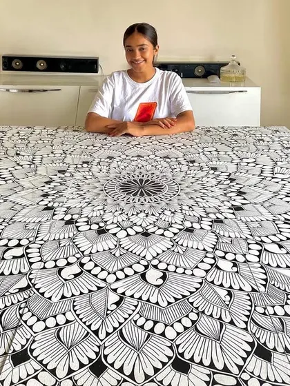 How much detail is too much detail? A rhetorical question, as I sit with this incredibly intricate black and white mandala canvas.