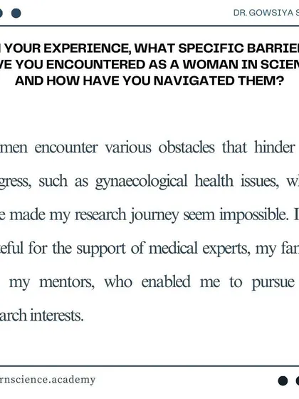 Dr. Shaik discusses the barriers she has faced as a woman in science. We believe in creating a supportive environment for everyone to pursue their passion for research and innovation.
