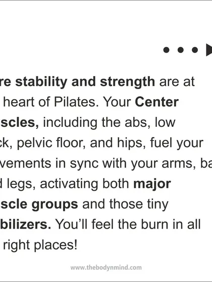 This infographic highlights that core stability is central to the Pilates method. A strong core, including the abs, low back, and pelvic floor, is the foundation for all movement.