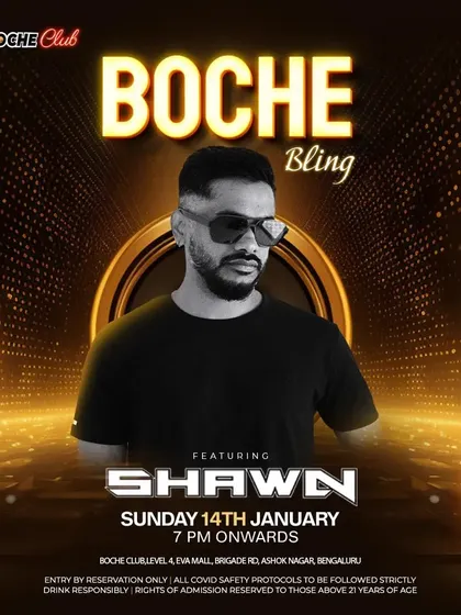 A flyer for 'Boche Bling', a high-energy club night. These promotions help build excitement and give guests a clear idea of the musical theme for the evening.