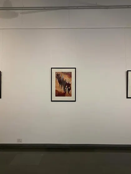An installation view of the Jehangir Sabavala serigraph exhibition.