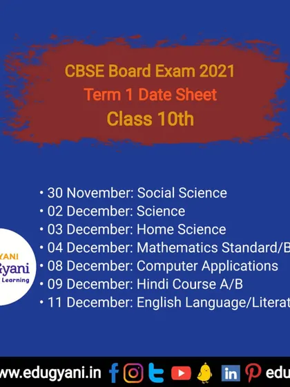 The official CBSE Board Exam 2021 Term 1 Date Sheet for Class 10th. Make sure you are aware of all your exam dates.