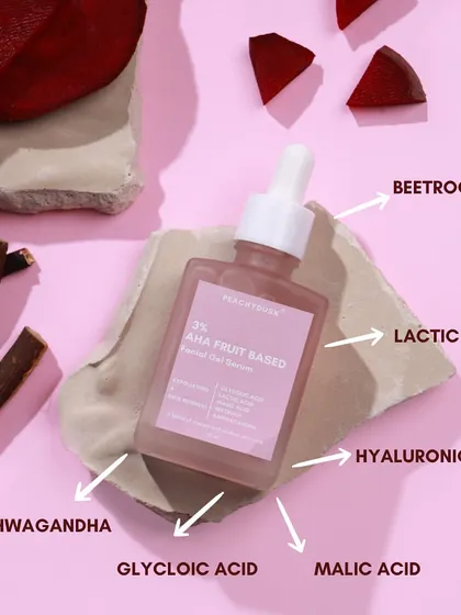 This serum is packed with natural exfoliants and hydrators. It features Beetroot, Ashwagandha, Lactic Acid, Glycolic Acid, and Hyaluronic Acid to promote a brighter, smoother, and more youthful complexion.