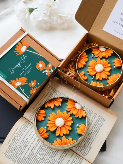 My Daisy Urli, beautifully boxed and ready to be gifted. I take great care in my packaging to ensure the unboxing experience is just as special as the candle itself.