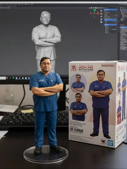 Our doctors are not just specialists, they are innovators. This image of a custom figurine of Dr. Kumar symbolizes our commitment to artistry, technology, and patient care.