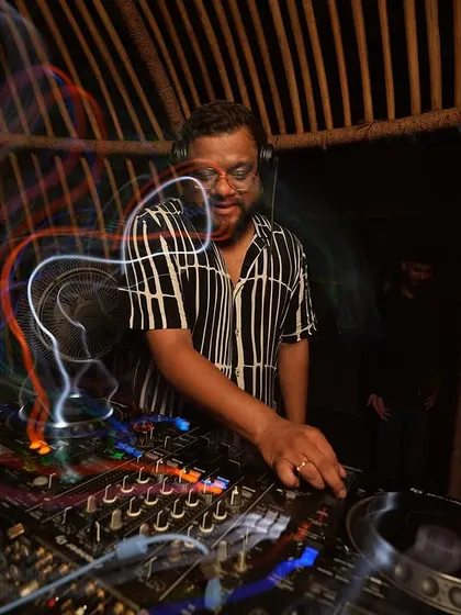 A cool long-exposure shot from a gig in Goa, with light trails painting a picture of the night's energy.