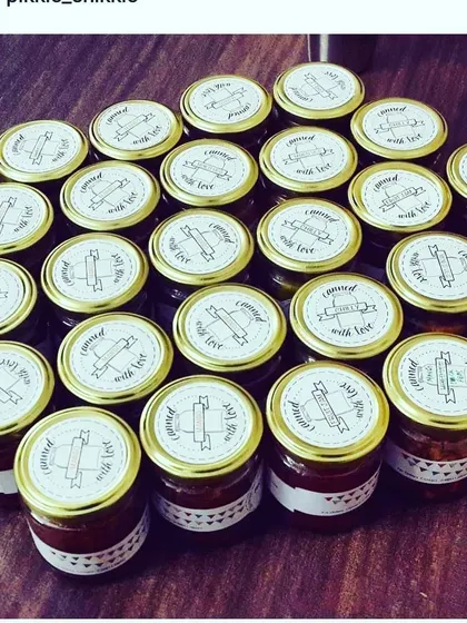 "Canned with love." These were some of our early custom lids for special orders.