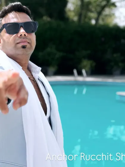 Pointing at the camera, because I'm ready for you! This poolside photoshoot captures the confident and engaging personality I bring to every event.