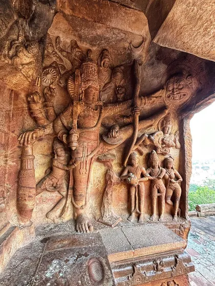 This intricate temple carving shows the power and grace of divine forms. Studying this art deepens my understanding of the postures and stories that are part of a holistic yoga practice.