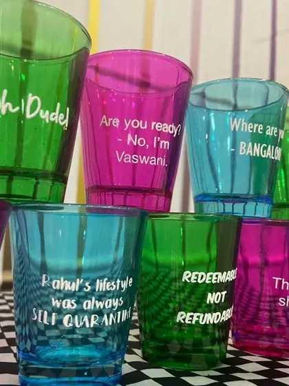 Add a fun, personal touch to your wedding with custom-printed shot glasses. I can print inside jokes, wedding hashtags, or guest names on these colorful glasses for a truly unique party favor.