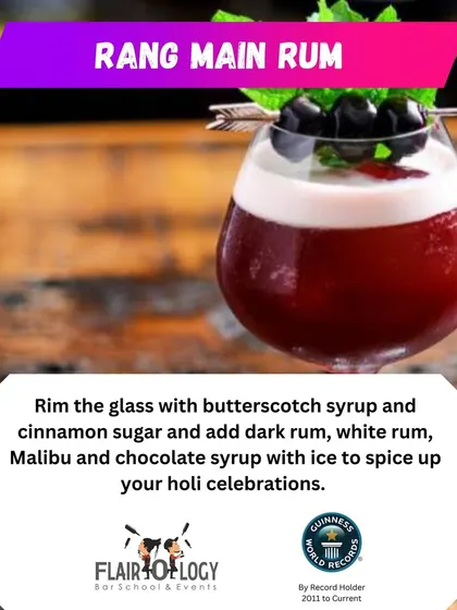 Our 'Rang Main Rum' cocktail for Holi. This recipe combines dark and white rum with butterscotch and cinnamon for a truly celebratory drink.