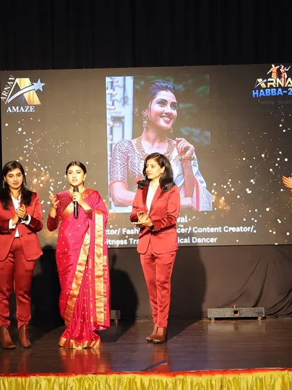 A moment of felicitation for our special guest, Ragini Prajwal, at Arnav Habba 2025.