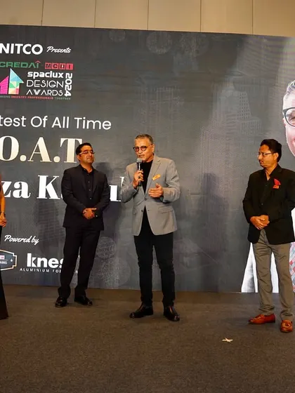 On stage after being recognized as the GOAT (Greatest of All Time) of the industry by CREDAI MCHI at The Spaciux Design Awards in Mumbai. I am truly grateful for this recognition of my contribution to architecture.