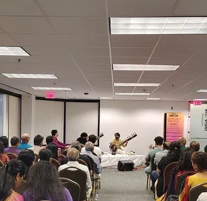 A view from the back of the room during our Chicago concert. This shows how a sitar performance can be adapted for different spaces, from large auditoriums to smaller community halls.
