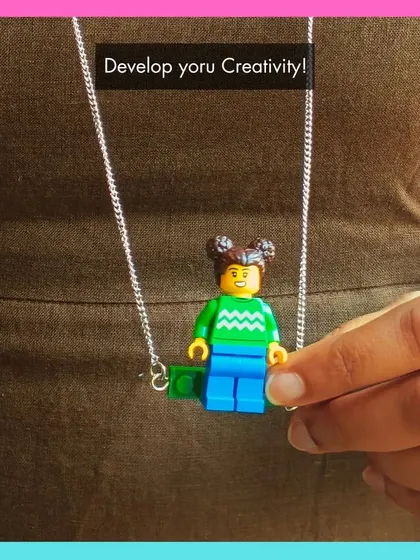 Develop your creativity by designing unique pieces, like this necklace featuring a mini-figure.