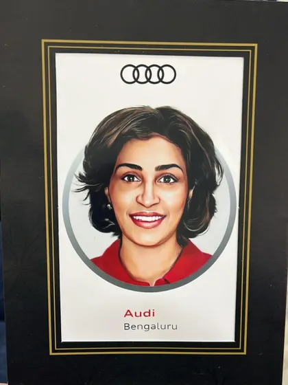 A sophisticated digital caricature created for an Audi Bengaluru event. The clean, modern style of the portrait perfectly matches the luxury and precision associated with the Audi brand, making it an ideal piece of branded content.